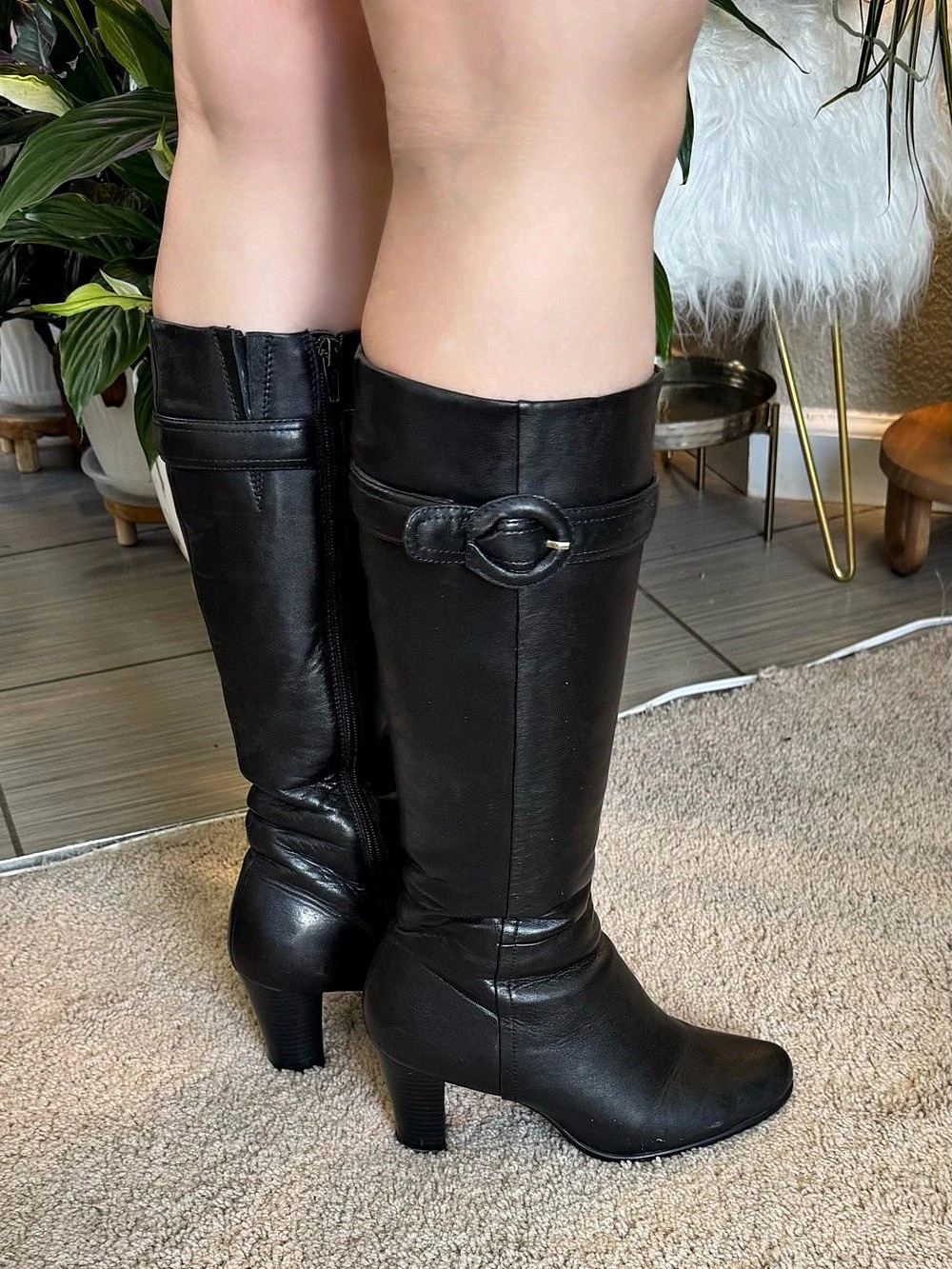Braska Black Knee-High Heeled Boots